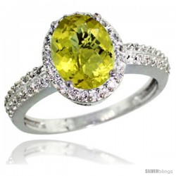 Sterling Silver Diamond Natural Lemon Quartz Ring Oval Stone 9x7 mm 1.76 ct 1/2 in wide