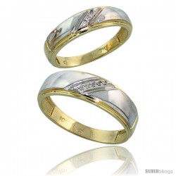 10k Yellow Gold Diamond 2 Piece Wedding Ring Set His 7mm & Hers 5.5mm