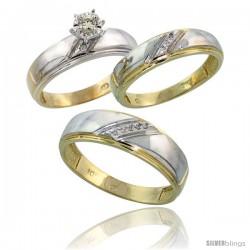 10k Yellow Gold Diamond Trio Wedding Ring Set His 7mm & Hers 5.5mm