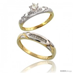 10k Yellow Gold 2-Piece Diamond wedding Engagement Ring Set for Him & Her, 3.5mm & 4mm wide