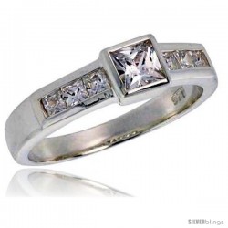 Sterling Silver .40 Carat Size Princess Cut Cubic Zirconia Bridal Ring