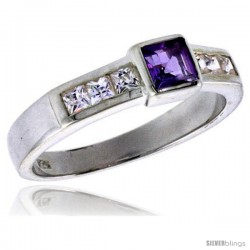 Sterling Silver .40 Carat Size Princess Cut Amethyst Colored CZ Bridal Ring