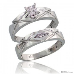 10k White Gold Diamond Engagement Rings Set 2-Piece 0.08 cttw Brilliant Cut, 3/16 in wide