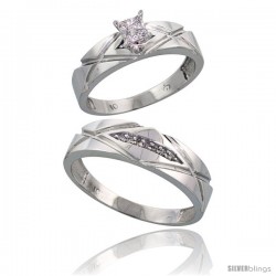 10k White Gold Diamond Engagement Rings 2-Piece Set for Men and Women 0.10 cttw Brilliant Cut, 5mm & 6mm wide