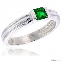 Sterling Silver Cubic Zirconia Solitaire Ring Emerald color Princess-cut Flawless Finish