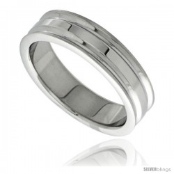 Stainless Steel 6mm Wedding Band Ring 2 Grooves High Polish