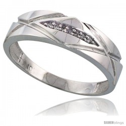 10k White Gold Mens Diamond Wedding Band Ring 0.04 cttw Brilliant Cut, 1/4 in wide