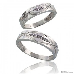 10k White Gold Diamond Wedding Rings 2-Piece set for him 6mm & Her 5mm 0.06 cttw Brilliant Cut