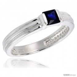 Sterling Silver Cubic Zirconia Solitaire Ring Sapphire color Princess-cut Flawless Finish