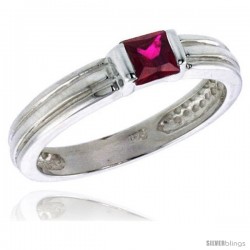 Sterling Silver Cubic Zirconia Solitaire Ring Garnet color Princess-cut Flawless Finish