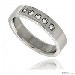 Surgical Steel Cubic Zirconia 5-stone Ring 5mm Wedding Band