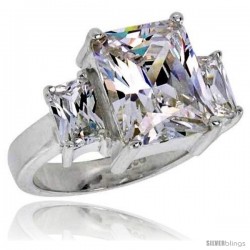 Sterling Silver 4.0 Carat Size Emerald Cut Cubic Zirconia Solitaire Bridal Ring