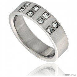 Surgical Steel Cubic Zirconia 8-Stone Ring 6mm Wedding Band