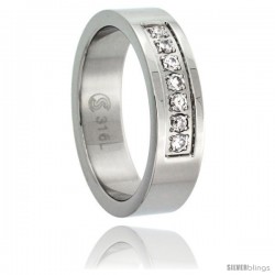 Surgical Steel Cubic Zirconia 7-Stone Ring 6mm Wedding Band