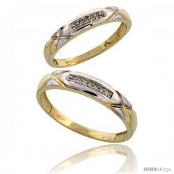 10k Yellow Gold Diamond 2 Piece Wedding Ring Set His 4mm & Hers 3.5mm