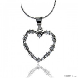 Sterling Silver Heart pendant with Round & Baguette Cubic Zirconia