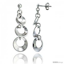 Sterling Silver Graduated Circles Dangling Post Earrings, 1 1/2 (38 mm)