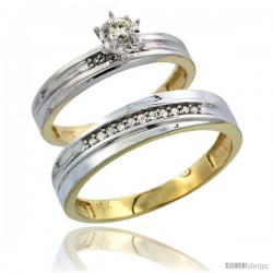 10k Yellow Gold 2-Piece Diamond wedding Engagement Ring Set for Him & Her, 3mm & 5mm wide