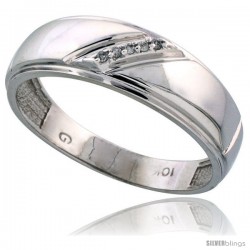 10k White Gold Mens Diamond Wedding Band Ring 0.03 cttw Brilliant Cut, 1/4 in wide