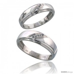 10k White Gold Diamond Wedding Rings 2-Piece set for him 7 mm & Her 5.5 mm 0.05 cttw Brilliant Cut