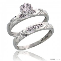 10k White Gold Diamond Engagement Rings Set 2-Piece 0.09 cttw Brilliant Cut, 1/8 in wide