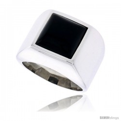 Sterling Silver Gents' Ring w/ a Square-shaped Jet Stone, 5/8" (16 mm) wide