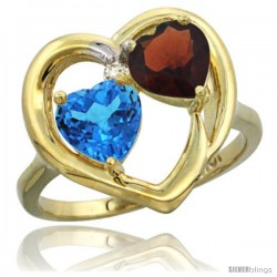 10k Yellow Gold 2-Stone Heart Ring 6mm Natural Swiss Blue & Garnet