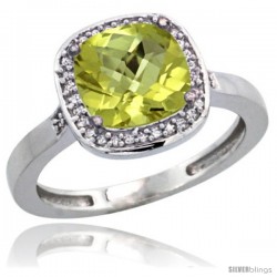 Sterling Silver Diamond Natural Lemon Quartz Ring 2.08 ct Checkerboard Cushion 8mm Stone 1/2.08 in wide