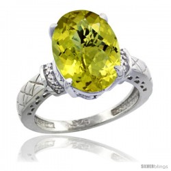 Sterling Silver Diamond Natural Lemon Quartz Ring 5.5 ct Oval 14x10 Stone