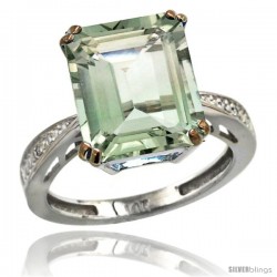 14k White Gold Diamond Green-Amethyst Ring 5.83 ct Emerald Shape 12x10 Stone 1/2 in wide -Style Cw402149