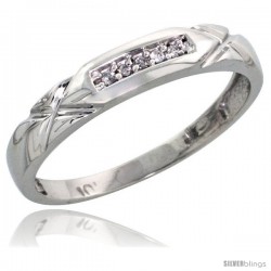 10k White Gold Ladies Diamond Wedding Band Ring 0.03 cttw Brilliant Cut, 1/8 in wide