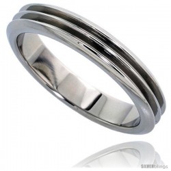 Surgical Steel 4mm Wedding Band Thumb Ring 2 Deep Grooves