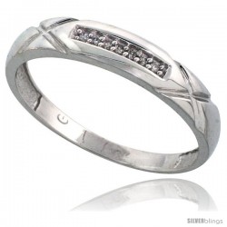 10k White Gold Mens Diamond Wedding Band Ring 0.04 cttw Brilliant Cut, 3/16 in wide