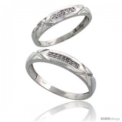 10k White Gold Diamond Wedding Rings 2-Piece set for him 4 mm & Her 3.5 mm 0.07 cttw Brilliant Cut