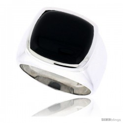 Sterling Silver Gents' Ring w/ a Square-shaped Jet Stone, 5/8" (16 mm) wide, size