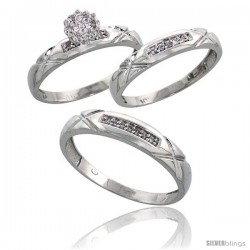 10k White Gold Diamond Trio Engagement Wedding Ring 3-piece Set for Him & Her 4 mm & 3.5 mm wide 0.13 cttw Brilliant Cut