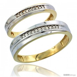 10k Yellow Gold Diamond 2 Piece Wedding Ring Set His 5mm & Hers 3mm