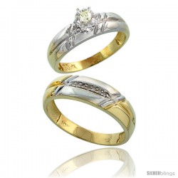 10k Yellow Gold 2-Piece Diamond wedding Engagement Ring Set for Him & Her, 5.5mm & 6mm wide