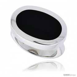 Sterling Silver Ladies' Ring w/ an Oval-shaped Jet Stone, 5/8" (16 mm) wide