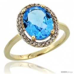 10k Yellow Gold Diamond Halo Blue Topaz Ring 2.4 carat Oval shape 10X8 mm, 1/2 in (12.5mm) wide