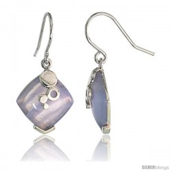 Diamond-shaped Blue lace Agate Dangle Earrings in Sterling Silver, 11/16" (18 mm) tall