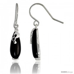 Teardrop Black Onyx Dangle Earrings in Sterling Silver, 3/4" (20 mm) tall