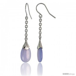 Teardrop-shaped Blue lace Agate Dangle Earrings in Sterling Silver, 1 1/2" (38 mm) tall