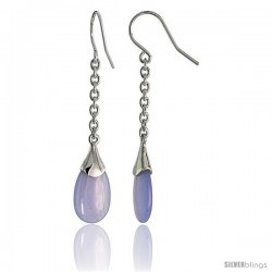 Teardrop-shaped Blue lace Agate Dangle Earrings in Sterling Silver, 1 1/2" (38 mm) tall