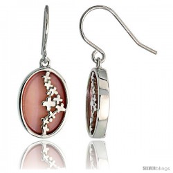 Oval-shaped Pink Mother of Pearl Dangle Earrings in Sterling Silver, 3/4" (19 mm) tall