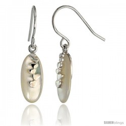 Oval-shaped Mother of Pearl Dangle Earrings w/ Hearts in Sterling Silver, 11/16" (18 mm) tall