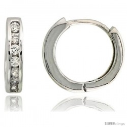 Sterling Silver Eternity Huggie Hoop Earrings w/ Brilliant Cut CZ Stones, 9/16" (15 mm)