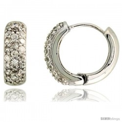 Sterling Silver Huggie Hoop Earrings w/ Brilliant Cut CZ Stones, 9/16" (15 mm)