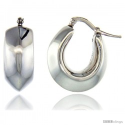 Sterling Silver Italian Puffy Hoop Earrings U-shaped with White Gold Finish, 3/4 in. 20mm tall