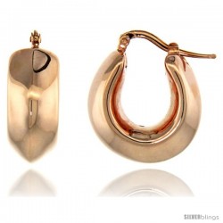 Sterling Silver Italian Puffy Hoop Earrings U-shaped with Rose Gold Finish, 3/4 in. 20mm tall